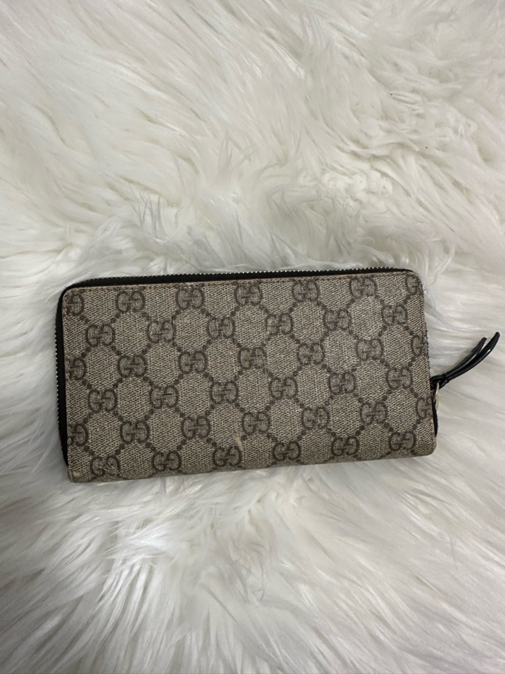 Gucci Beige and Brown GG Canvas Zip Wallet